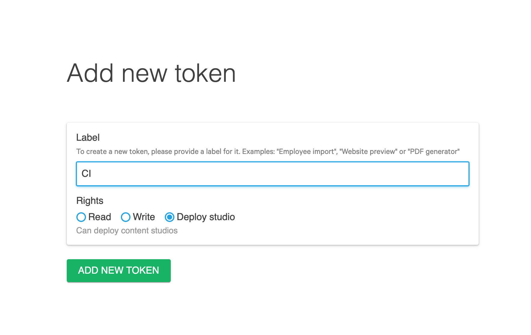 A modal showing configuration options for auth tokens on sanity.io
