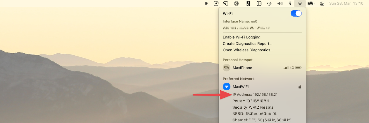 Screenshot of WiFi menu in macOS menu bar