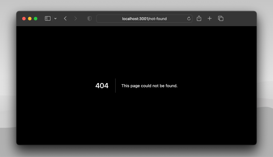 Screenshot of the default 404 page in Next.js